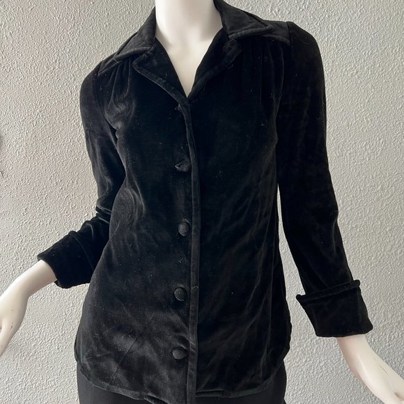 Vintage 70s Black Velvet Mod NEW GIRL Button Disco Blouse Top S - Picture 8 of 13